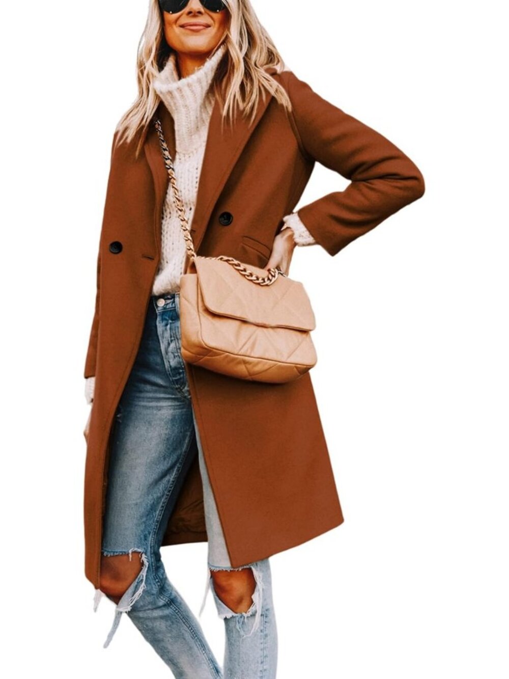 Stylish Women's Double-Breasted Wool Peacoat with Notch Lapel - Warm & Chic